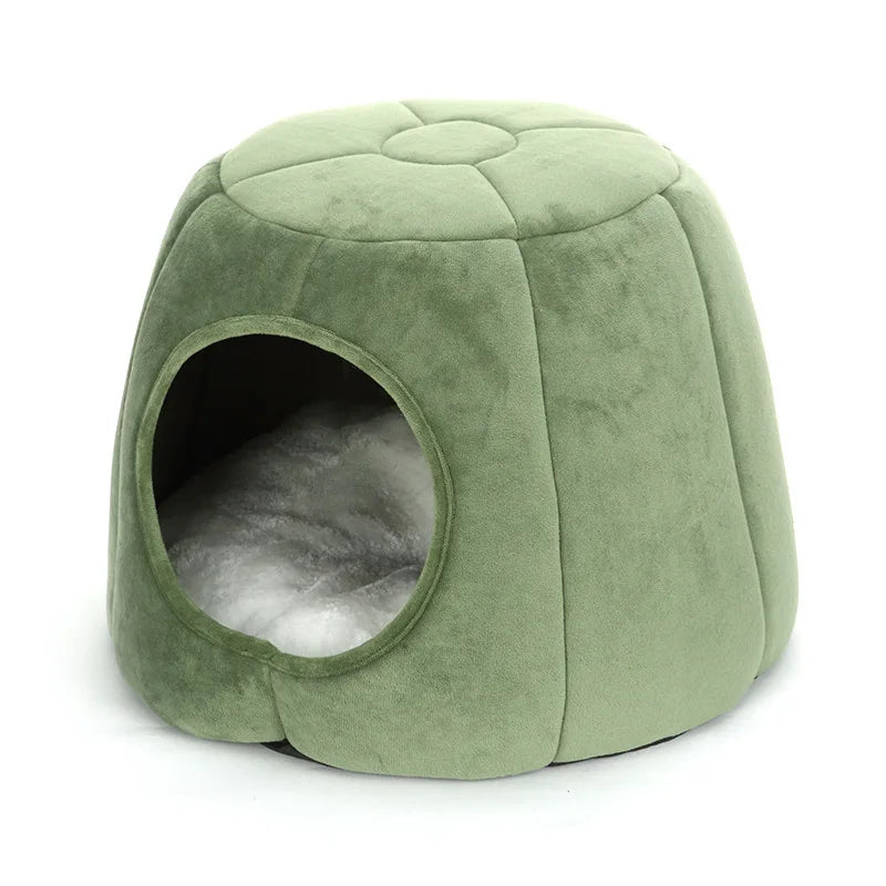 HKM-6834493 Cozy Cotton Semi-Enclosed Pet Nest in Green and Gray