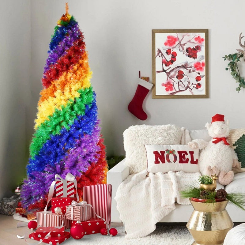 HKM-683603 Colorful Rainbow Artificial Christmas Tree – 6FT & 7.5FT Hinged PVC Spiral Design with 1248 & 1825 Branch Tips