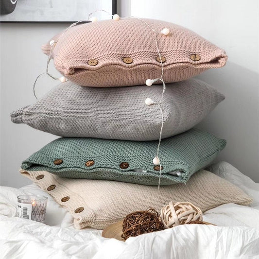 HKM-683603 Plush Thick Thread Pillowcase in Lake Green, Soot, Pink, and Beige – 45x45cm