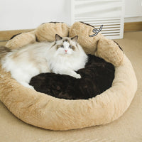 HKM-6836285 Cozy Bear's Paw Nest in Milk Tea Color - Thick PV Fleece Pet Mat with Soft PP Cotton Filling