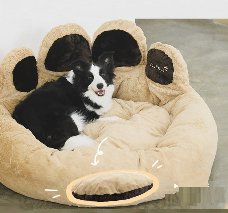 HKM-6836285 Cozy Bear's Paw Nest in Milk Tea Color - Thick PV Fleece Pet Mat with Soft PP Cotton Filling