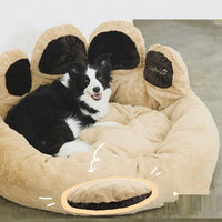HKM-6836285 Cozy Bear's Paw Nest in Milk Tea Color - Thick PV Fleece Pet Mat with Soft PP Cotton Filling