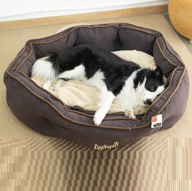 HKM-6836285 Cozy Bear's Paw Nest in Milk Tea Color - Thick PV Fleece Pet Mat with Soft PP Cotton Filling