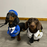 HKM-6837693 Dachshund Halloween Costume - Funny Captain & Pilot Outfits for Pets with Scarf Option