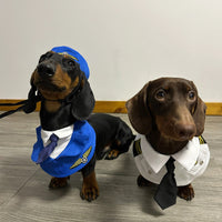 HKM-6837693 Dachshund Halloween Costume - Funny Captain & Pilot Outfits for Pets with Scarf Option