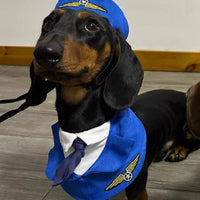 HKM-6837693 Dachshund Halloween Costume - Funny Captain & Pilot Outfits for Pets with Scarf Option