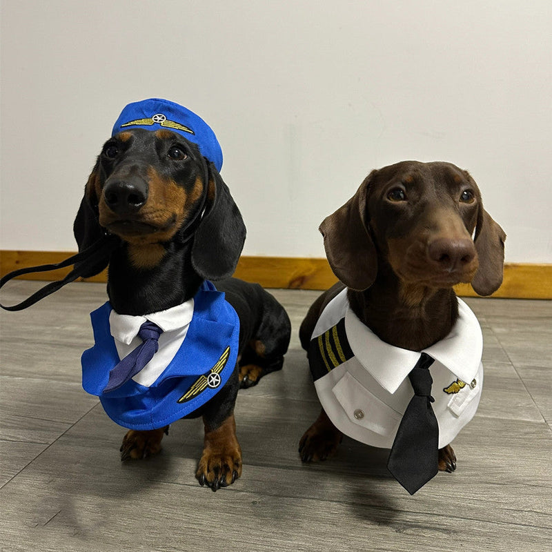HKM-6837693 Dachshund Halloween Costume - Funny Captain & Pilot Outfits for Pets with Scarf Option