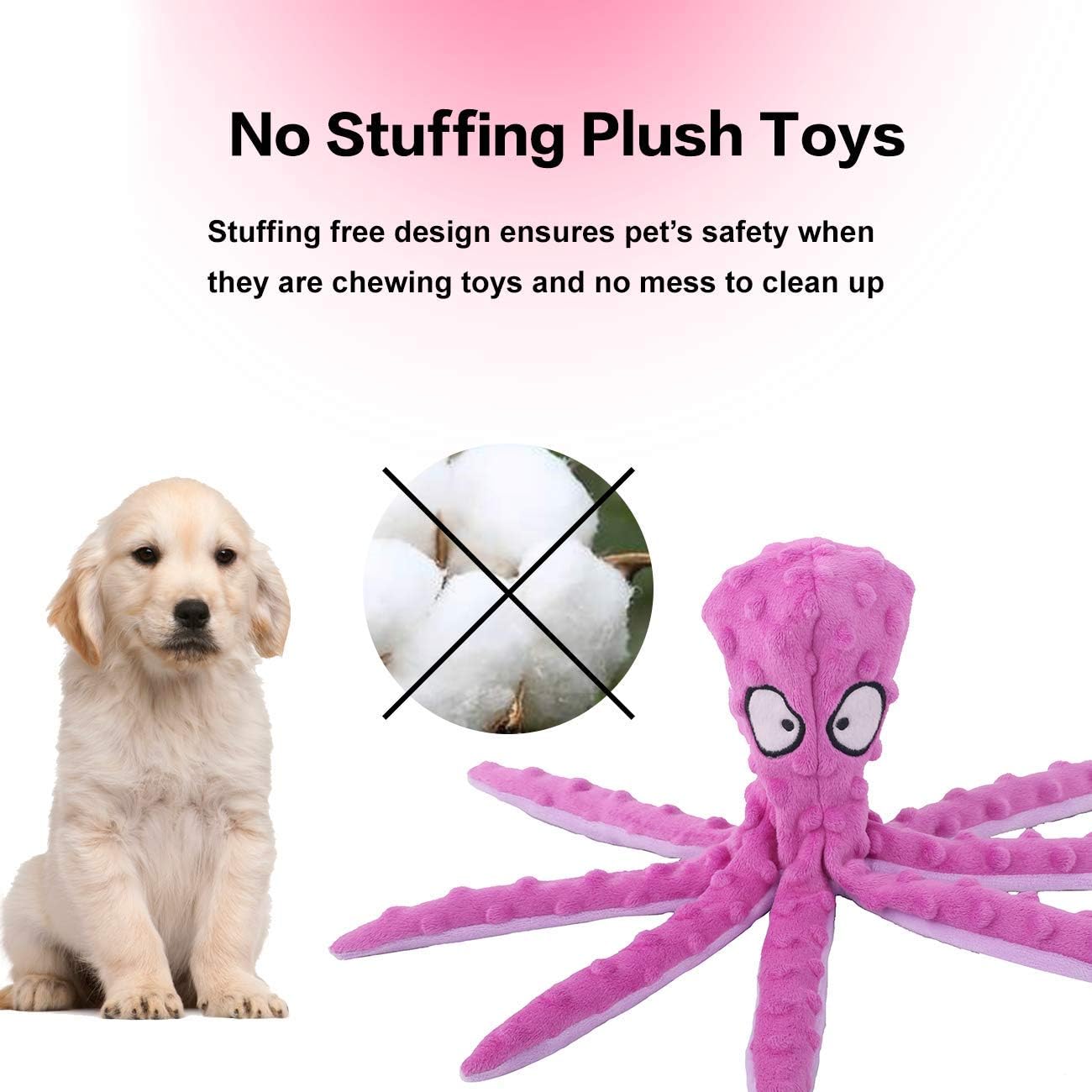 HKM-6839485 Durable No Stuffing Octopus Plush Dog Toy with Squeaker and Crinkle Sound for Interactive Play