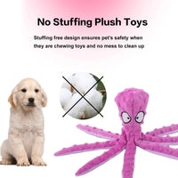 HKM-6839485 Durable No Stuffing Octopus Plush Dog Toy with Squeaker and Crinkle Sound for Interactive Play