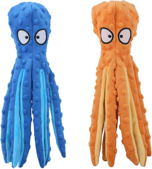 HKM-6839485 Durable No Stuffing Octopus Plush Dog Toy with Squeaker and Crinkle Sound for Interactive Play