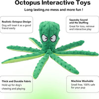 HKM-6839485 Durable No Stuffing Octopus Plush Dog Toy with Squeaker and Crinkle Sound for Interactive Play