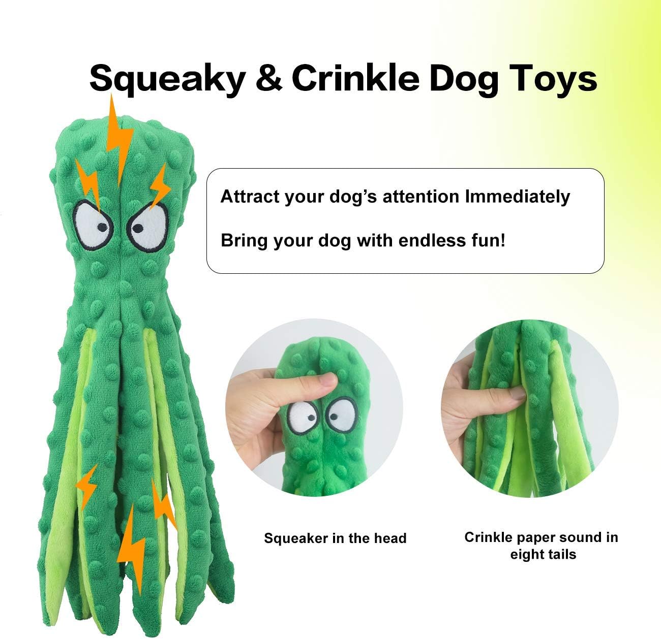 HKM-6839485 Durable No Stuffing Octopus Plush Dog Toy with Squeaker and Crinkle Sound for Interactive Play