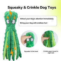 HKM-6839485 Durable No Stuffing Octopus Plush Dog Toy with Squeaker and Crinkle Sound for Interactive Play