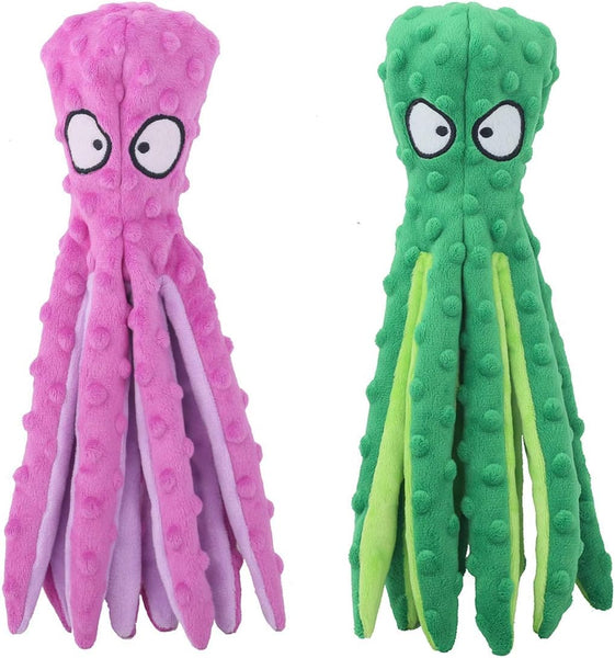 HKM-6839485 Durable No Stuffing Octopus Plush Dog Toy with Squeaker and Crinkle Sound for Interactive Play