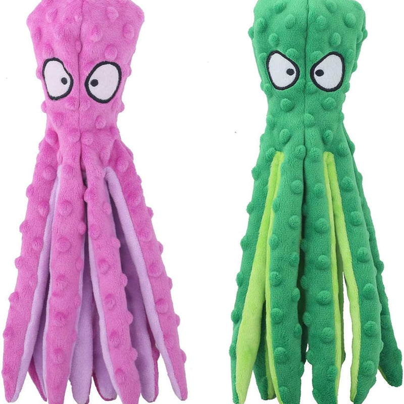 HKM-6839485 Durable No Stuffing Octopus Plush Dog Toy with Squeaker and Crinkle Sound for Interactive Play