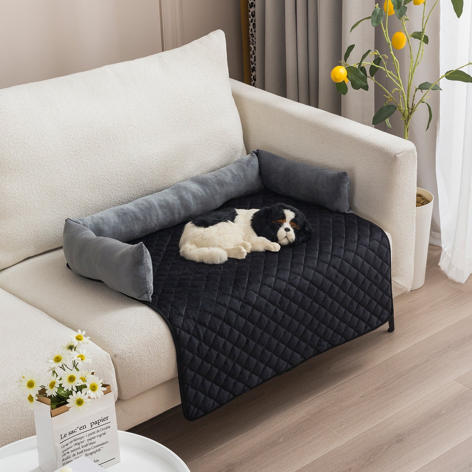 HKM-6839869 Curved Pet Dog Sofa Bed with Plush Cushion for Large Dogs and Cats - Removable and Washable