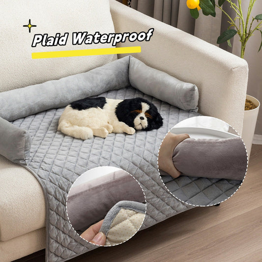 HKM-6839869 Curved Pet Dog Sofa Bed with Plush Cushion for Large Dogs and Cats - Removable and Washable