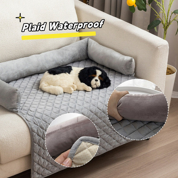 HKM-6839869 Curved Pet Dog Sofa Bed with Plush Cushion for Large Dogs and Cats - Removable and Washable