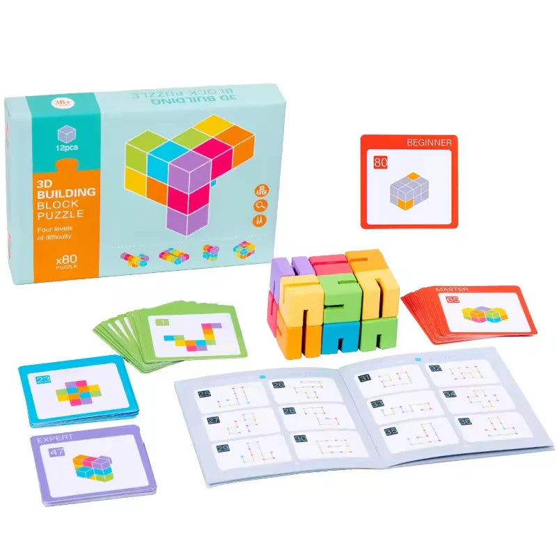 HKM-684051 3D Wooden Spatial Puzzle Building Blocks for Creative Shape Matching and Thinking Development