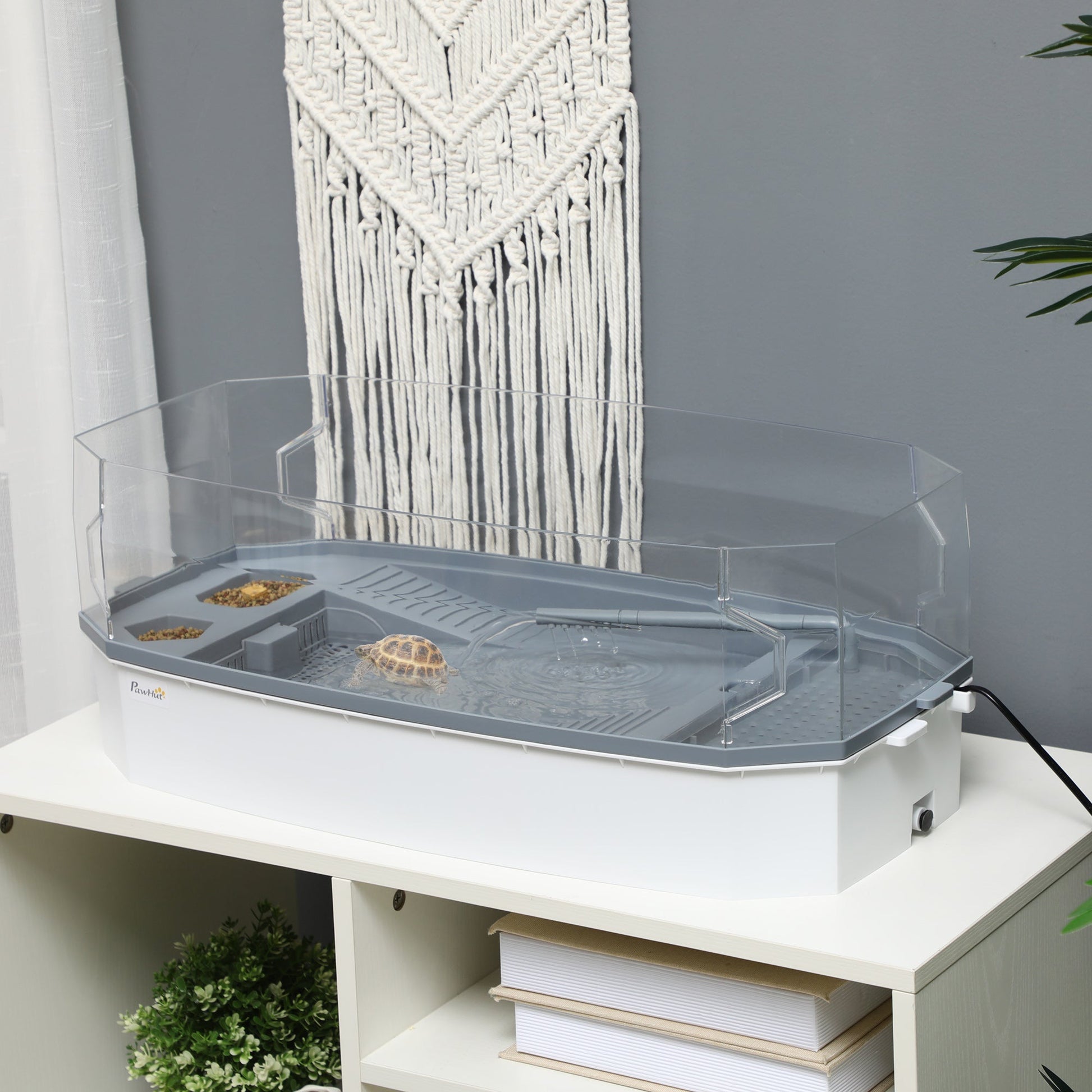 HKM-6841661 Turtle Aquarium Kit with Basking Platform, Multi-Layer Filtration & Water Pump, 24.5" Reptile Habitat