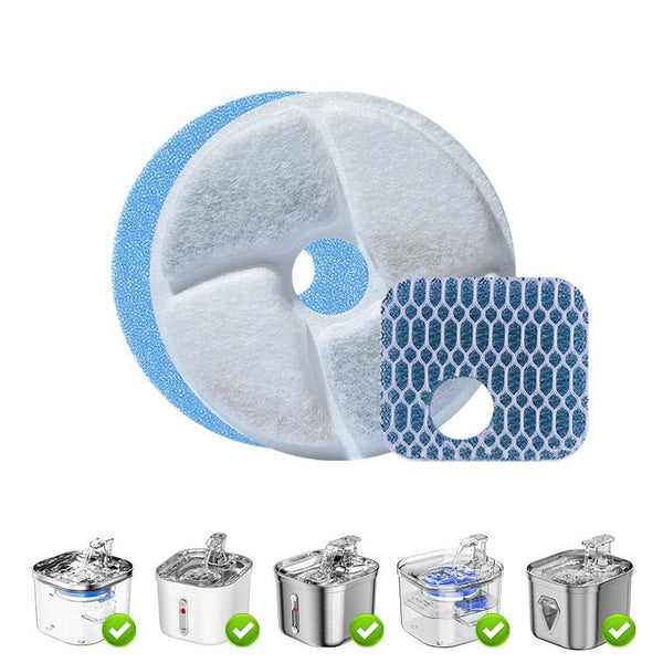 HKM-6841789 Pet Water Dispenser Filter Elements - Compatible with Multiple Models, Includes Activated Carbon and Hair Cotton