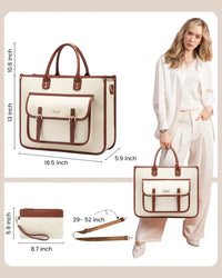 HKM-684179 Lightweight Canvas Laptop Tote Bag for Women - Large Capacity 15.6 Inch Shoulder Messenger Bag for Office, Travel & School