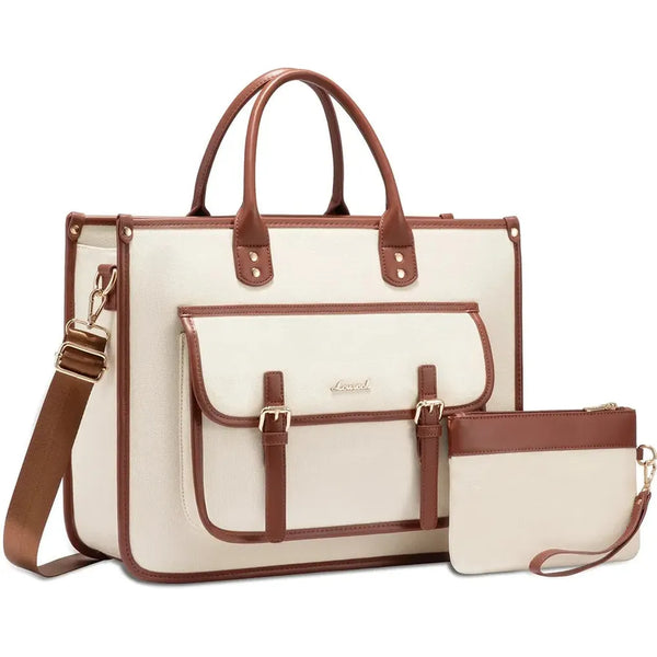 HKM-684179 Lightweight Canvas Laptop Tote Bag for Women - Large Capacity 15.6 Inch Shoulder Messenger Bag for Office, Travel & School