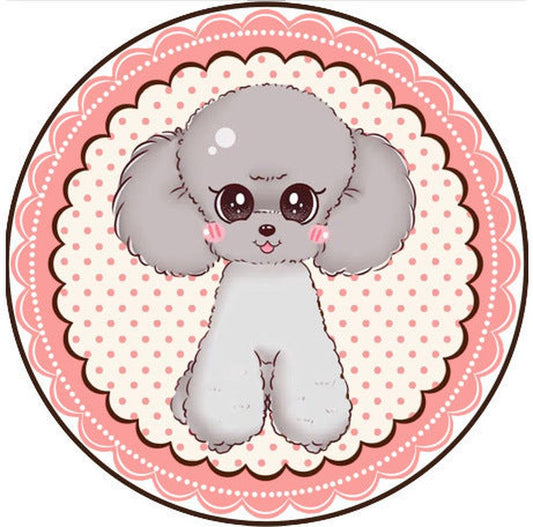 HKM-684307 Cartoon Dog Carpet for All Seasons - Non-Slip Round Pet Mat in Two Sizes