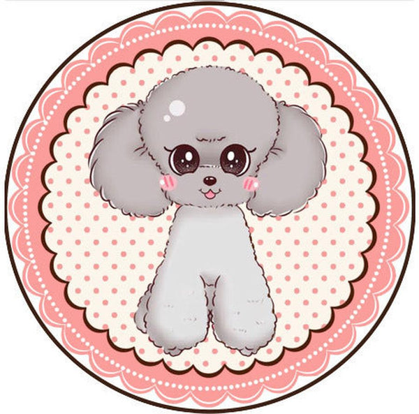 HKM-684307 Cartoon Dog Carpet for All Seasons - Non-Slip Round Pet Mat in Two Sizes