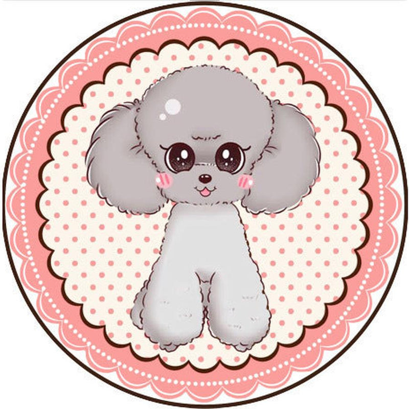 HKM-684307 Cartoon Dog Carpet for All Seasons - Non-Slip Round Pet Mat in Two Sizes