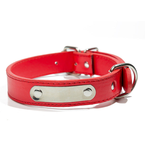 HKM-6845757 PU Leather Pet Collar with Stainless Steel Laser Engraved Iron Plate - Multiple Colors & Sizes Available