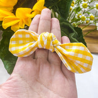 HKM-6846141 Yellow Plaid Sunflower Bee Skirt for Cats with Matching Hairpin, Casual Style