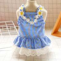 HKM-6846141 Yellow Plaid Sunflower Bee Skirt for Cats with Matching Hairpin, Casual Style