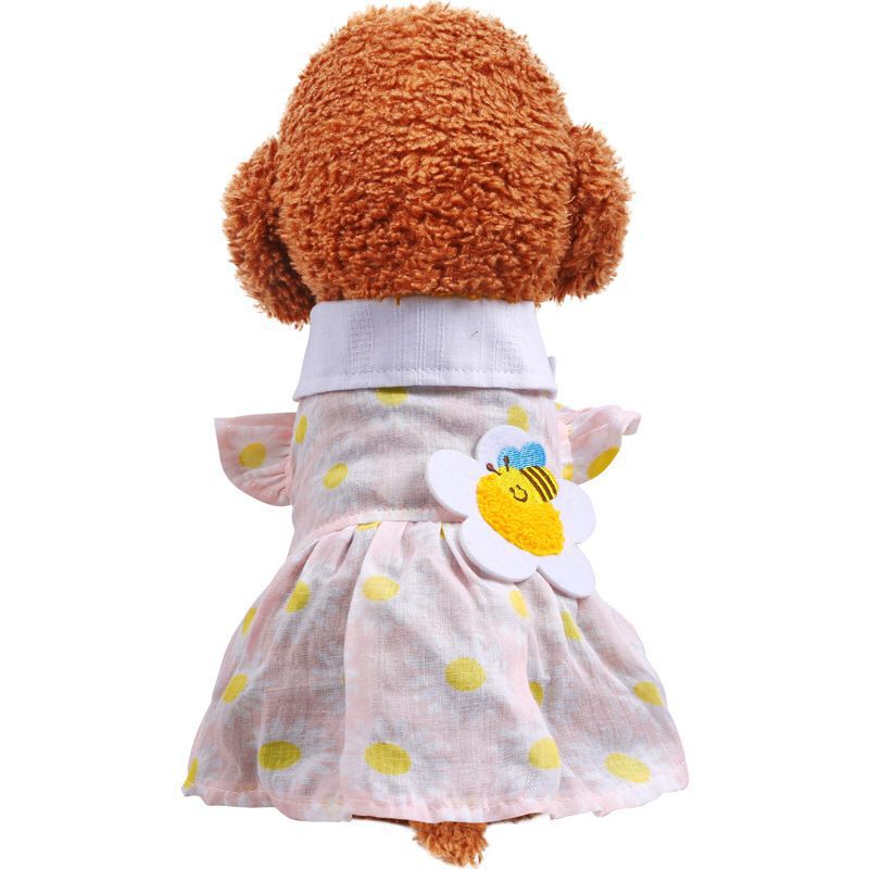 HKM-6846141 Yellow Plaid Sunflower Bee Skirt for Cats with Matching Hairpin, Casual Style