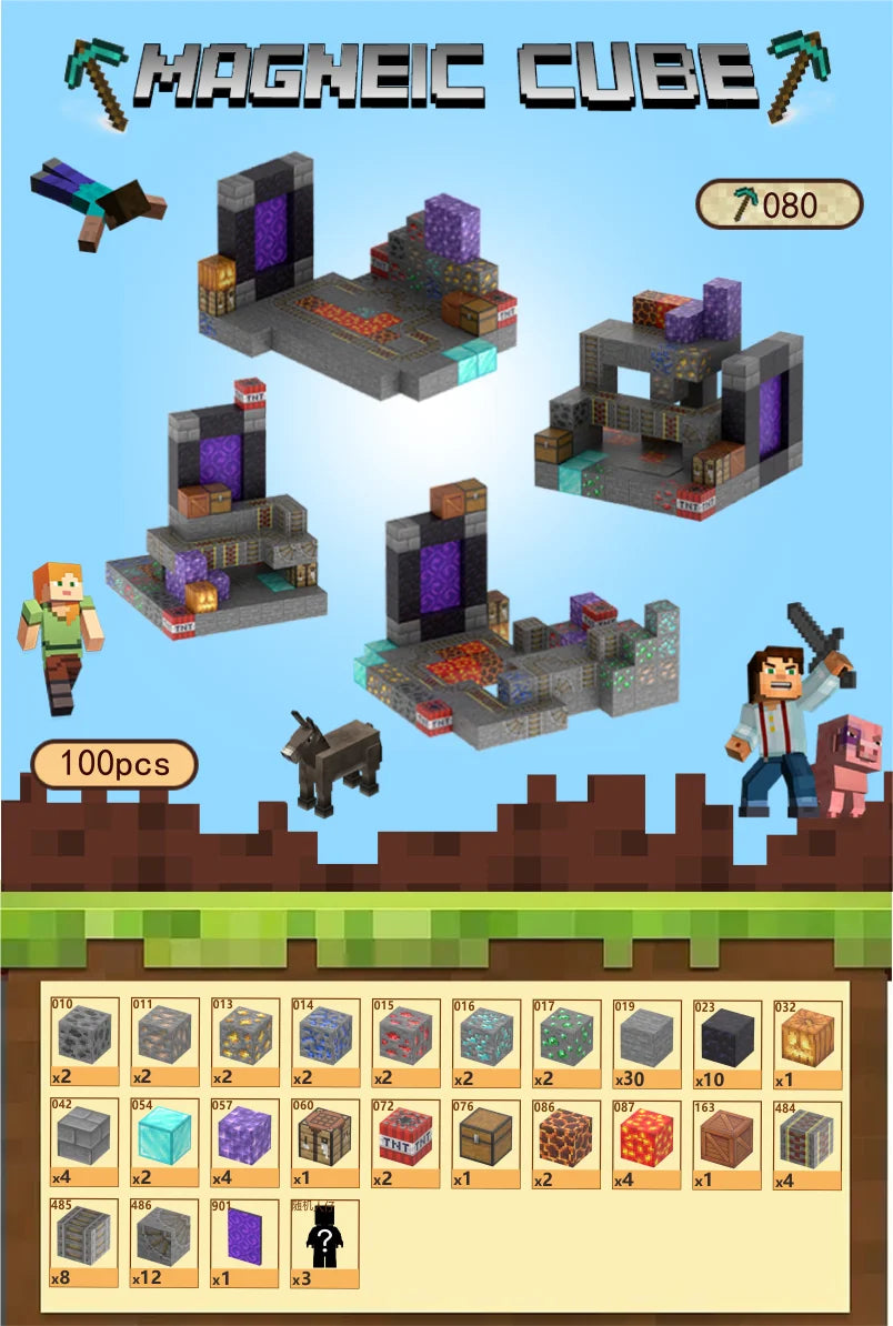 HKM-684755 Magnetic Building Block Cube Set for Kids - DIY Educational Sensory Game with Over 500 Accessories