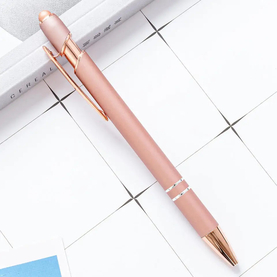 HKM-684755 Rose Gold Soft Touch Ballpoint Stylus Pen with Touch Screen Compatibility