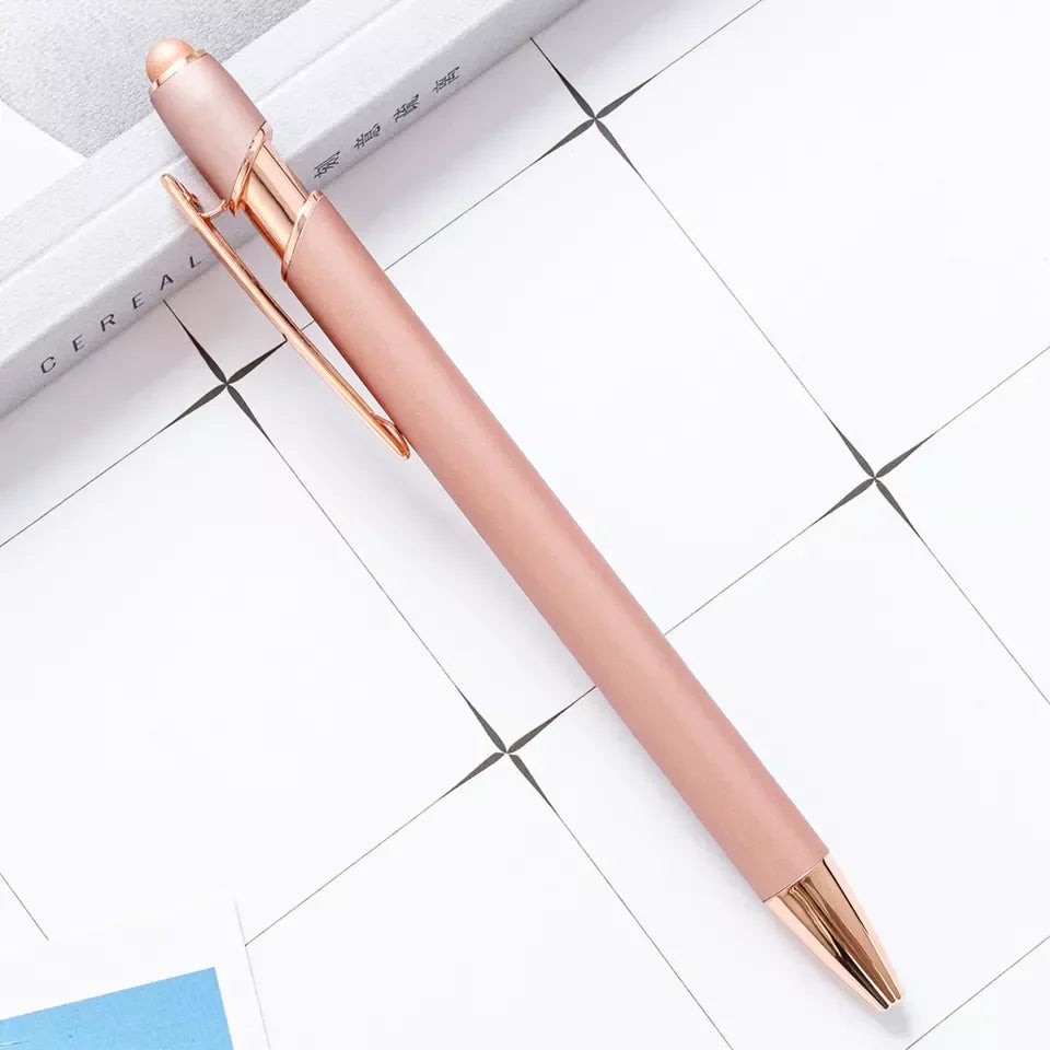 HKM-684755 Rose Gold Soft Touch Ballpoint Stylus Pen with Touch Screen Compatibility