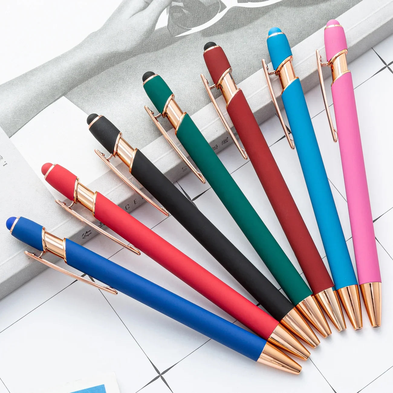 HKM-684755 Rose Gold Soft Touch Ballpoint Stylus Pen with Touch Screen Compatibility