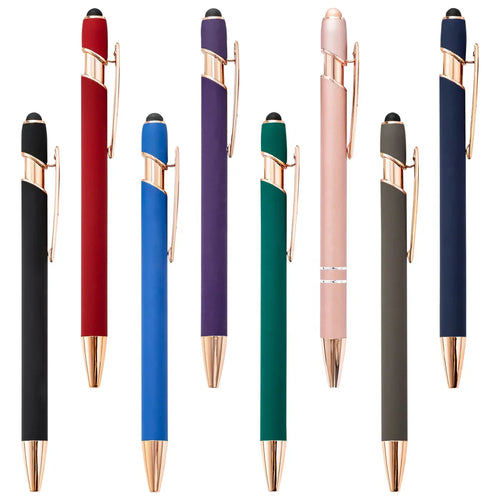 HKM-684755 Rose Gold Soft Touch Ballpoint Stylus Pen with Touch Screen Compatibility