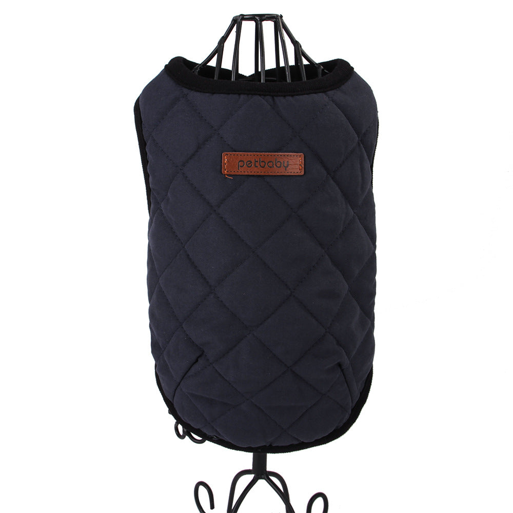 HKM-6849341 Cozy Dark Blue and Beige Plaid Polar Fleece Pet Vest for Small to Large Dogs