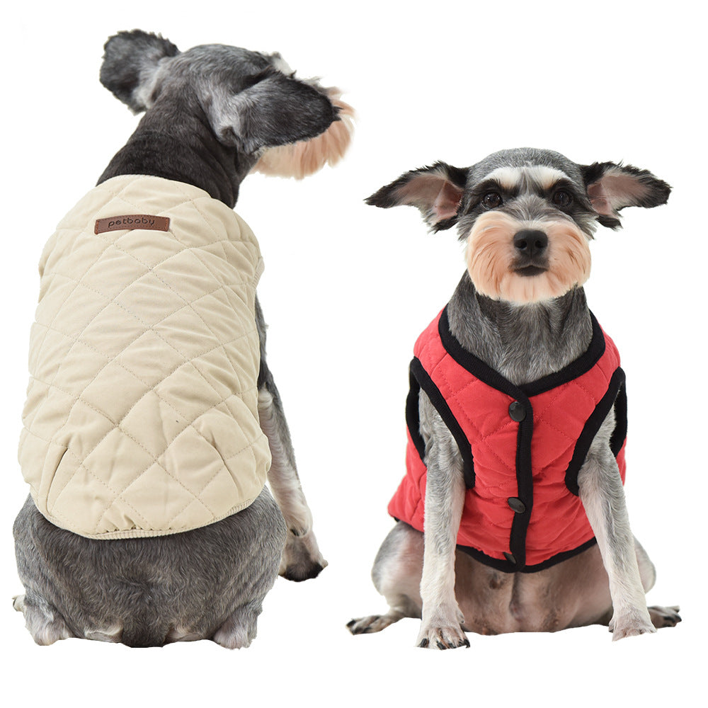 HKM-6849341 Cozy Dark Blue and Beige Plaid Polar Fleece Pet Vest for Small to Large Dogs