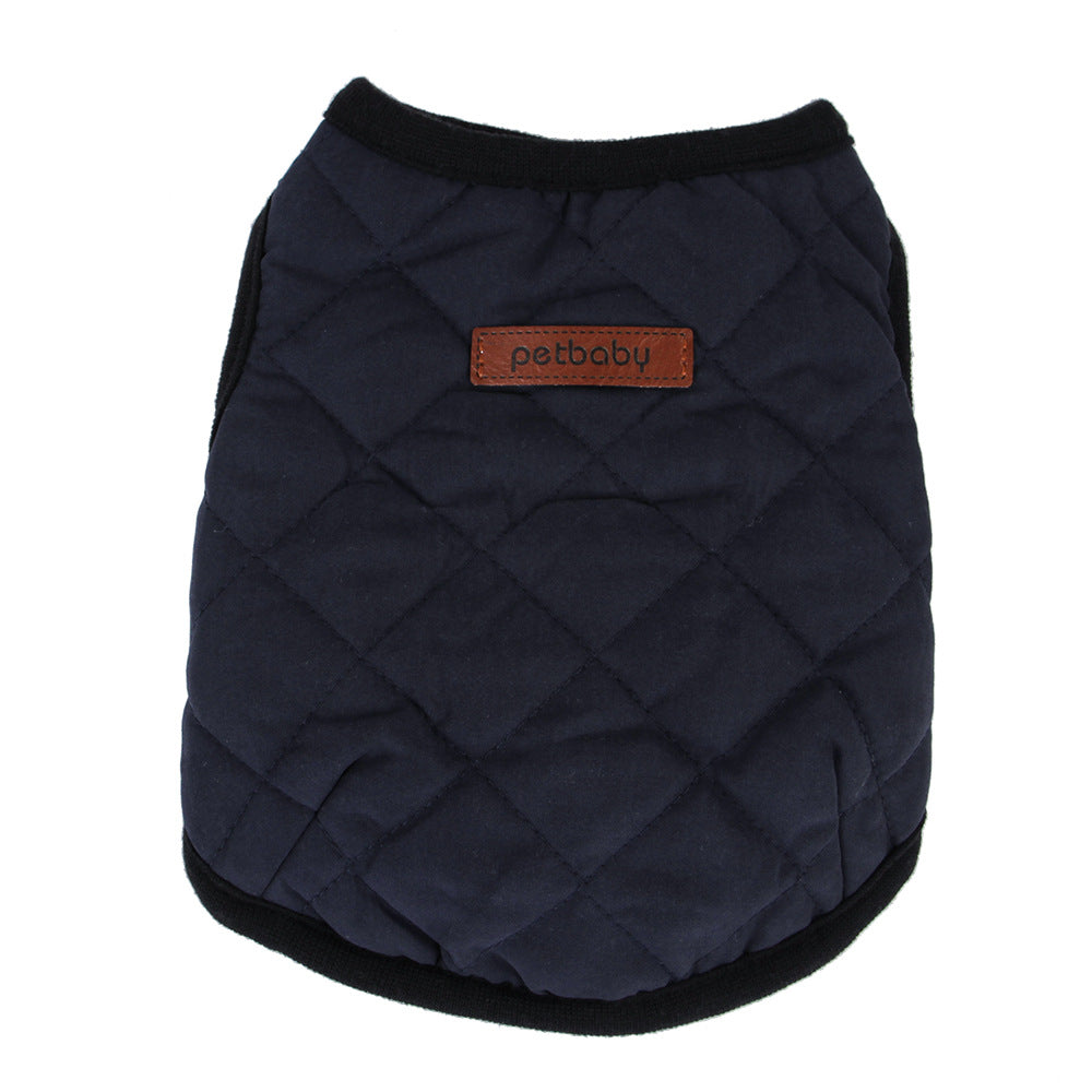 HKM-6849341 Cozy Dark Blue and Beige Plaid Polar Fleece Pet Vest for Small to Large Dogs