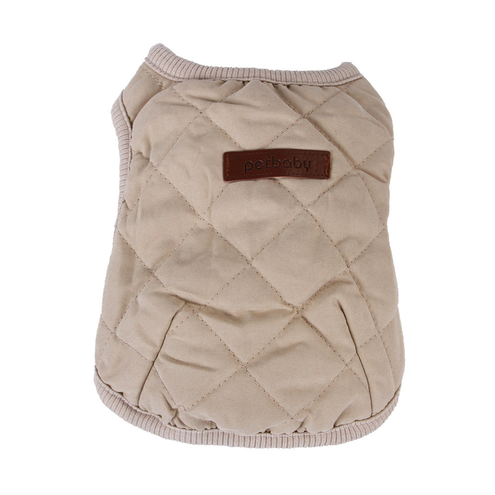 HKM-6849341 Cozy Dark Blue and Beige Plaid Polar Fleece Pet Vest for Small to Large Dogs
