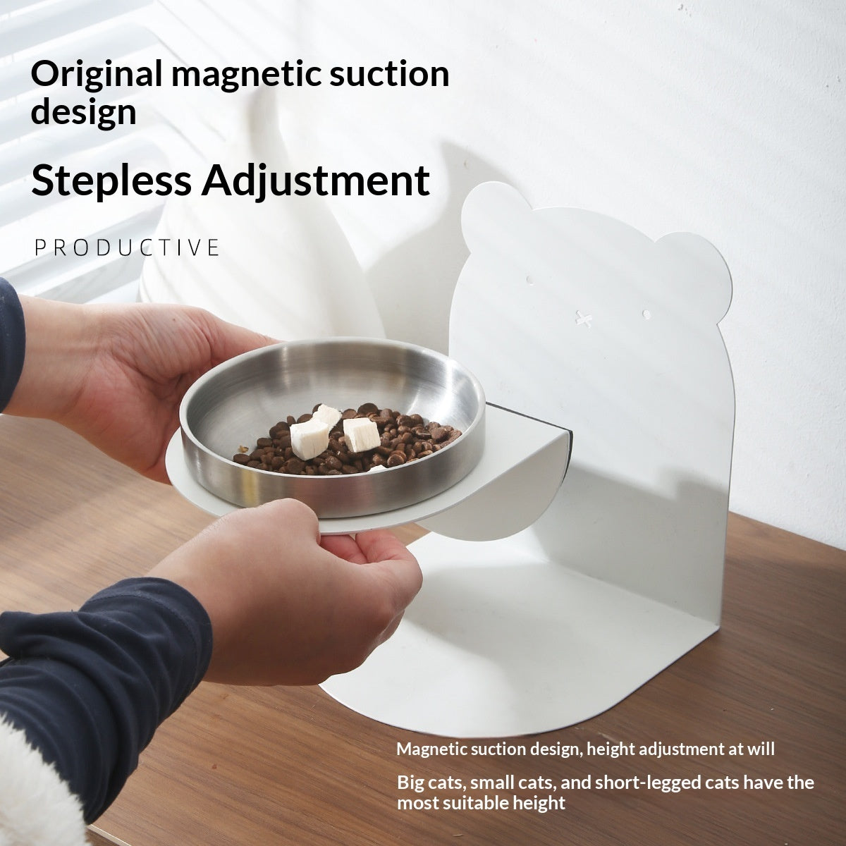 HKM-6849725 Large Capacity Stainless Steel Grain Drinking Bowl with Magnetic Stand for Cats