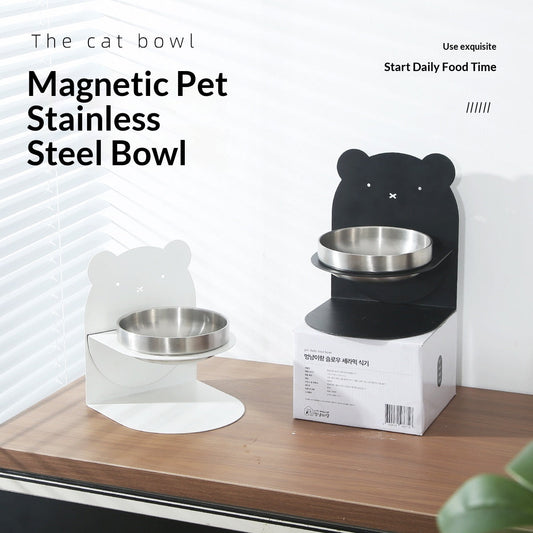 HKM-6849725 Large Capacity Stainless Steel Grain Drinking Bowl with Magnetic Stand for Cats