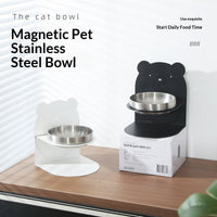HKM-6849725 Large Capacity Stainless Steel Grain Drinking Bowl with Magnetic Stand for Cats