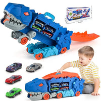 HKM-685267 Dinosaur Transporter Truck with Transforming T-Rex Diecast Vehicle for Kids Ages 2 and Up