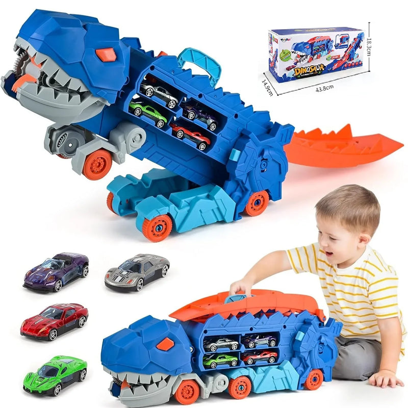 HKM-685267 Dinosaur Transporter Truck with Transforming T-Rex Diecast Vehicle for Kids Ages 2 and Up