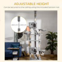 HKM-6852797 Adjustable Floor Standing Cat Tree with Hammock - 94.5-10.25 Inch Height for Climbing and Relaxation