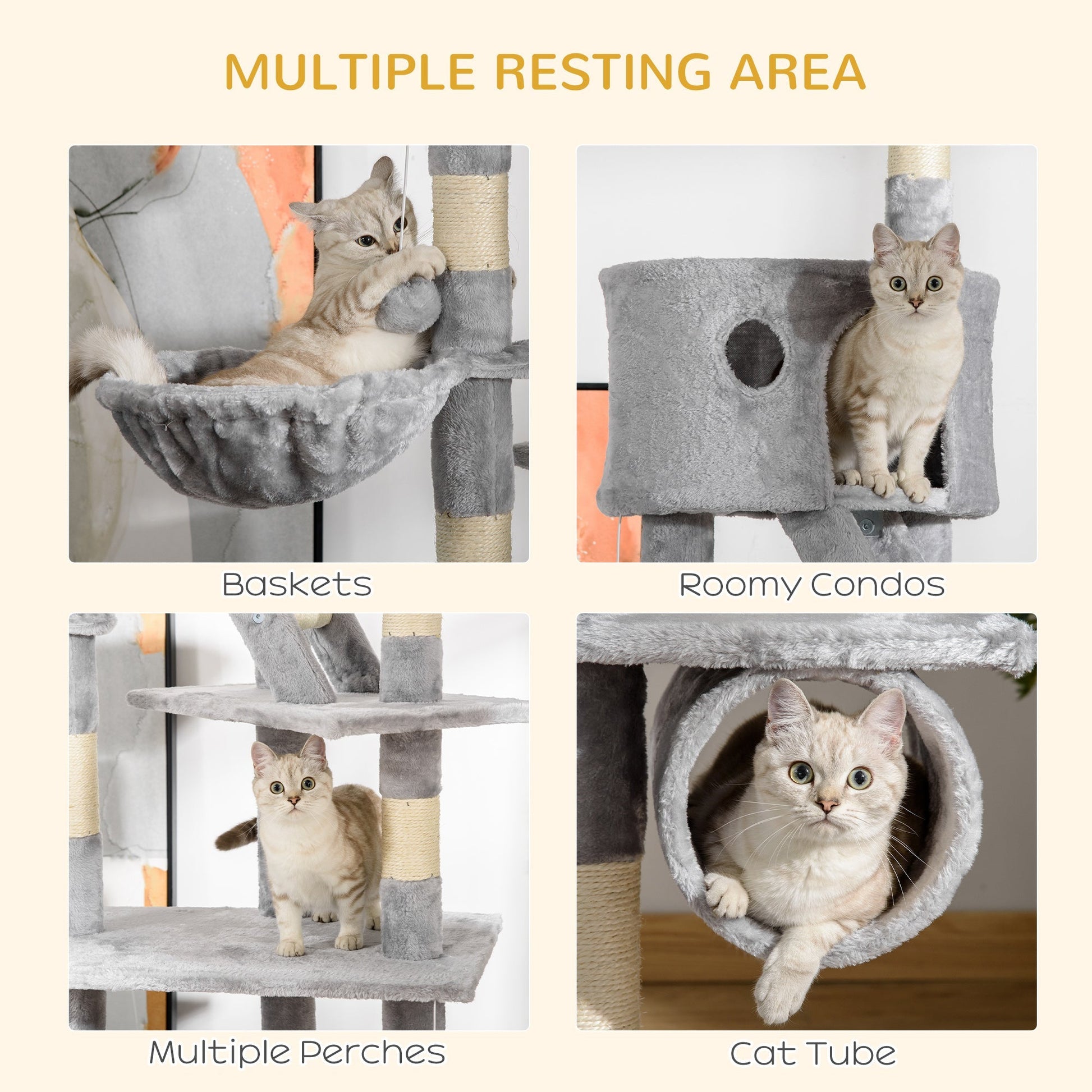 HKM-6852797 Adjustable Floor Standing Cat Tree with Hammock - 94.5-10.25 Inch Height for Climbing and Relaxation